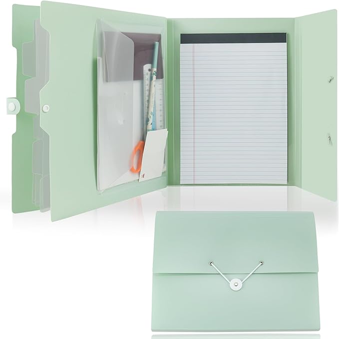 Green Expandable File Folders with One Notebook, Expanding Receipt Organizer, Accordion Folder File Folders, Important Document Organizer, Accordion Folder for Office/School