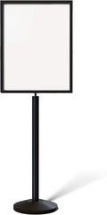Crowd Control Warehouse Pedestal Standing Floor Sign Frame with Sloped Base, 22 x 28 Inch Vertical, Black Powder Coated Steel