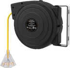 Retractable Extension Cord Reel, 40 FT Heavy Duty Power Cord, 12AWG/3C SJTOW, 3 Grounded Outlets Lighted Triple Tap, 15 Amp Circuit Breaker, UL Listed, Yellow Y40CR06