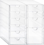Prsildan Acrylic Drawer Makeup Organizer with 10 Drawers, Set of 2 Office Desk Organizers Accessories, Clear Stackable Storage Drawers for Vanity, Countertop, Craft, Jewelry, Art Supply Organization