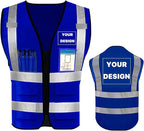 YOWESHOP High Reflective Visibility Safety Vest Custom Your Logo Safety Workwear with Reflective Strips and Pockets