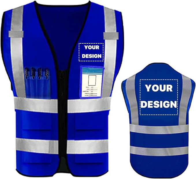 YOWESHOP High Reflective Visibility Safety Vest Custom Your Logo Safety Workwear with Reflective Strips and Pockets