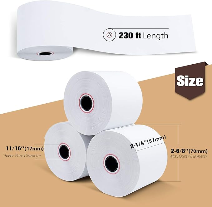 (100 Rolls) 2 1/4" x 230' Thermal Paper, POS Receipt Paper for Retail Business Cash Register, Fits Most Credit Card Terminal