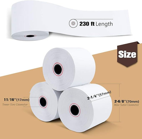 (50 Rolls) 2 1/4" x 230' Thermal Paper, POS Receipt Paper for Retail Business Cash Register, Fits Most Credit Card Terminal