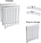 LZRS Freestanding Extra Wide Dog Gate 30 inch Tall - 4 Panels Solid Wooden Pet Gate for Doorways, Stairs, Hallways,Kitchens& Long Areas, Expandable & Foldable with Support Feet,Indoor Use,White