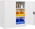 Metal Storage Cabinet, Lockable Storage Cabinet with 2 Doors and Shelves, Metal Cabinet with Lock, Small Lockable for Home Office(White)
