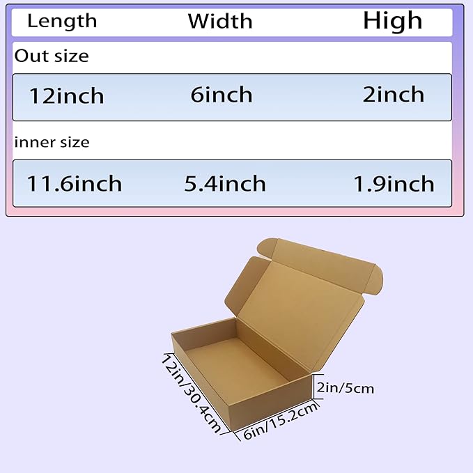 12x6x2 inches Shipping Boxes Bulk 25 Pack Brown, Corrugated Cardboard Box, Mailer Boxes for E-commerce Packaging and Holidays Gift, Small Giving Boxes for Wrapping Mailing Present