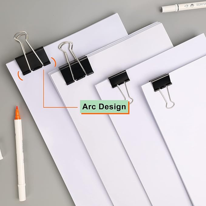 24pcs Binder Clips, 2 Inch Metal Paper Clips, Stationary Foldback Clips for School, Home Supplies, 12 per Box, 2 Boxes