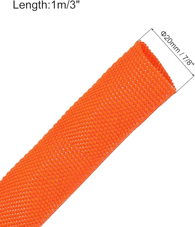 MECCANIXITY Braided Cable Sleeves Heat Shrinkable Fabric Sleeving, 7/8" 3ft Orange 2:1 Ratio Heat Shrinkable Cord Protector for Harness Cable, Network Cable Protection, Cable Management