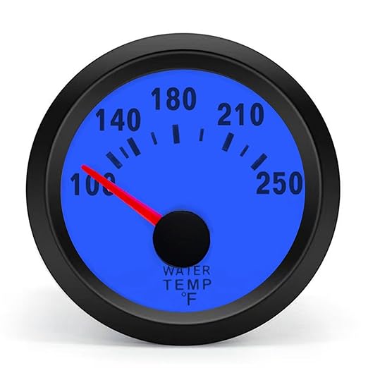 2" Universal Water Temp Gauge, 100-250℉ Blue LED Backlit DC 12V Thermometer Kit for Car/Boat/Truck/Motorcycle