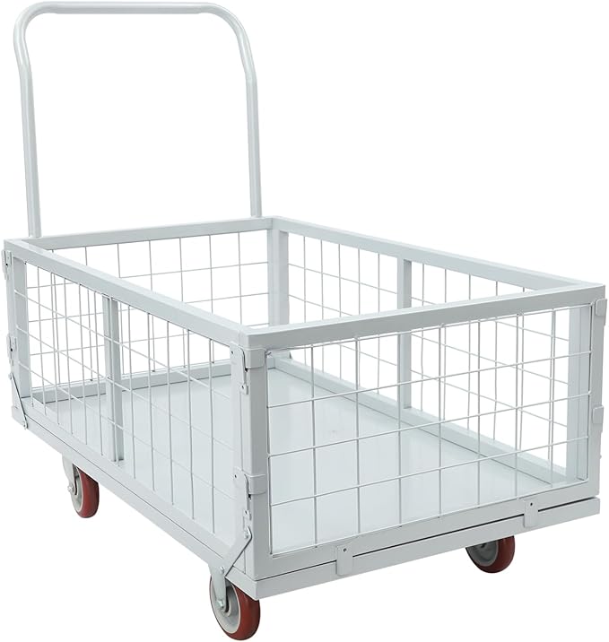 4-in-1 Platform Truck Cart, Foldable Hand Truck with Cage, Heavy Duty Platform Truck Cart with Casters for Laundry/Groceries/Garage/Warehouse, 2200 lbs Capacity