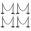 8 Pack Black Stainless Steel Stanchion Post with 4pcs 5FT Velvet Ropes, Red Carpet Ropes and Poles, Metal Crowd Control Barriers with Ball Top and Base for Events Hotels Museums