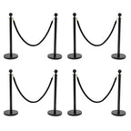 Crowd Control Barriers Black Gold Stanchions Posts, 4 Black Ropes and 8pcs Stainless Steel Poles with Hollow Base, Stanchions with Ropes Set for Airport,Parties,Grand Opening