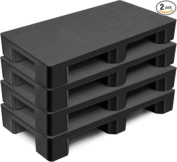 2 Pcs Plastic Pallet for Basement Storage Easy Stack Lightweight Floor Pallet Display Flooring Room Supermarket Christmas, Support up to 2000 Lbs (40'' L X 20'' W X 5.5'' H,Black)