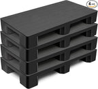 4 Pcs Plastic Pallet for Basement Storage Easy Stack Lightweight Floor Pallet Display Flooring Room Supermarket Christmas, Support up to 2000 Lbs (40'' L X 20'' W X 5.5'' H,Black)