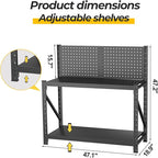 Storage Shelves with Pegboard,Heavy Duty Garage Shelving Units and Storage,Metal Shelving Adjustable Shelves,Garage Storage Rack,Industrial Utility Shelf For Kitchen,Pantry 47.2"H*47.09"W*19"D