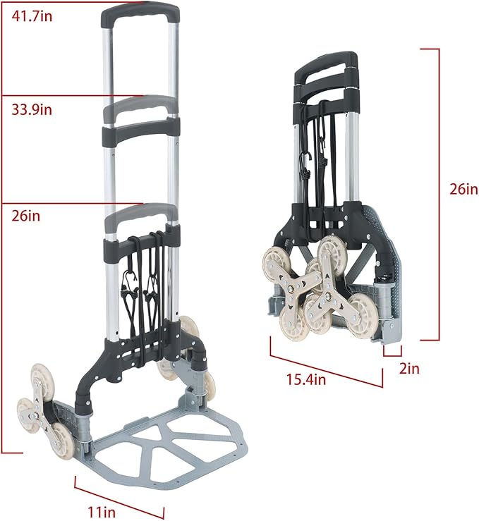 findmall Climbing Trolley Stair Climbing Cart 180 Lbs Aluminum Alloy Folding Adjustable Silent Wheels Heavy-Duty Folding Trolley Cart for Shopping Moving Warehouse