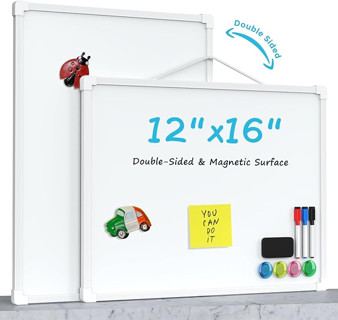 MaxGear Double-Sided Dry Erase Board for Wall, 16"x12" Hanging Whiteboard, Small Dry Erase White Board with 3 Markers & 4 Magnets, Portable Whiteboard for Planning, Drawing, Memo, to Do List