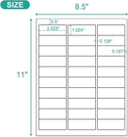 [25 Sheet, 750Labels] Address Labels 750 Sticker Paper for Laser/Ink Jet Printer mailing Labels 8.5"×11" White 30 per Sheet 1" x 2-5/8"