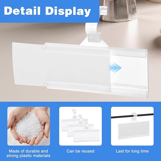 150 Pcs Clear Plastic Wire Shelf Label Holders, Reusable Price Tag Display with Snap Lock, Shelf Tags for Supermarket, Retail, Pantry, 3" x 1.4"