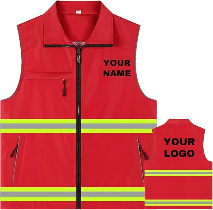 YOWESHOP Lightweight Zip-Up Safety Vest with Pockets for Outdoor Activities,Custom Logo Sleeveless Windbreaker
