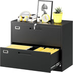 Lateral File Cabinet with Lock, 2 Drawer Large Metal Filing Cabinet,Home Office Lockable Storage Cabinet for Hanging Files Letter/Legal/F4/A4 Size-Assembly Required