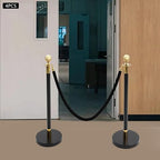 4Pcs Velvet Ropes and Stanchion Post, Black & Gold Stanchion Rope Set, Stainless Steel Stanchions Posts with Ball Top, Crowd Control Barriers for Shopping Malls, Exhibition Halls