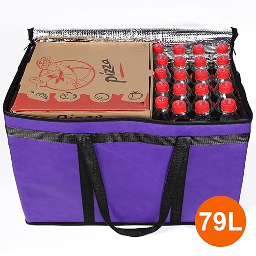 Bodaon 4-Pack Cooler Insulated Food Delivery Bag, Rideshare Delivery Bag, XXX-Large Thermal Bags for Catering/Hot Pizza, Travel/Camping/Picnic/Grocery Reusable Warmer Frozen, Purple-Black Edge