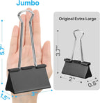 OWLKELA 3 Inch (6 Pcs) Jumbo Binder Clips, Extra Large Black Paper Clamps for Home, School and Office Supplies