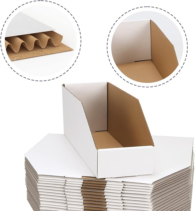 EXYGLO Cardboard Boxes, Pack of 35 Corrugated Storage Bins 12x4x4.5inch Pantry Organizer Bins for Shelves Garage Office Organization