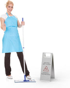 Stainless Steel Wet Floor Sign 2 Pack, 24 Inch Double-Sided Foldable Caution Sign with Handle, 8.8 lb Bilingual Warning for Restaurant, Office, Commercial Cleaning Use, Silver