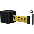 WM412 Retractable Belt Wall Mounted Smooth Black Crowd Control Barrier and Receiving End, 15' Danger Keep Out Belt