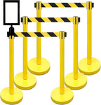 Retractable Stanchion, 6 SPECIALTY Posts + Signframe, 36" Ht, 78" Special Event & Holiday Theme Belt + Bonus Replacement Cassettes + Wall Receiver (YEL Post/Blk&Yel Belt)