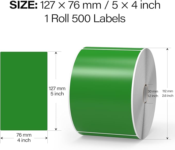 500 Pcs Rectangle Inventory Stickers Vinyl 3 × 5 Inch Moving Labels for Storage Bins Self Adhesive Color Coding Labels Waterproof Removable for Boxes Warehouse Classroom Office, Green