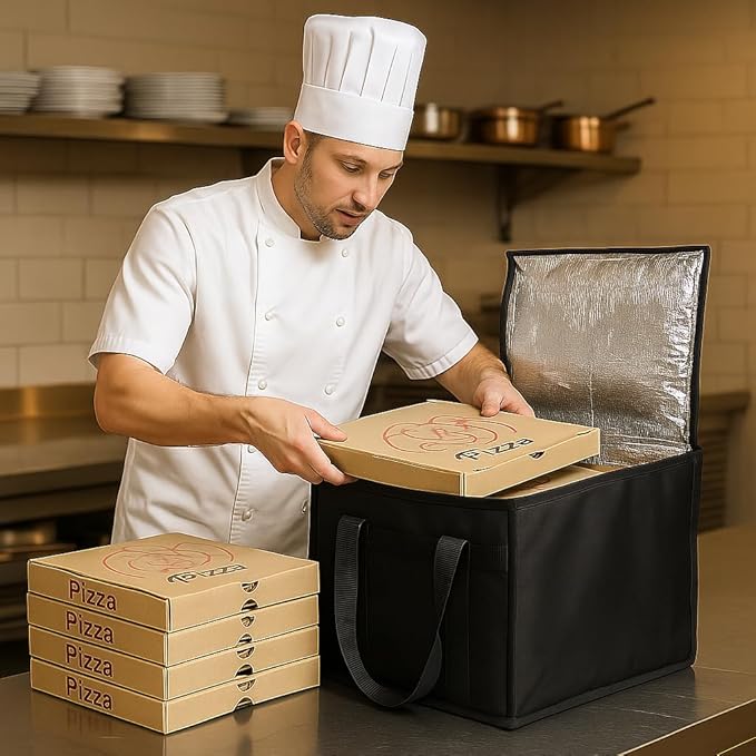 Bodaon Insulated Pizza Delivery Bag, 16" x 16" x 14" Pizza Warmer Bags for Carry Hot, Commercial Delivery Bag, Food Warmers for Parties, Pizza Pack Insulation, Pizza Carrier, Black, 1-Pack