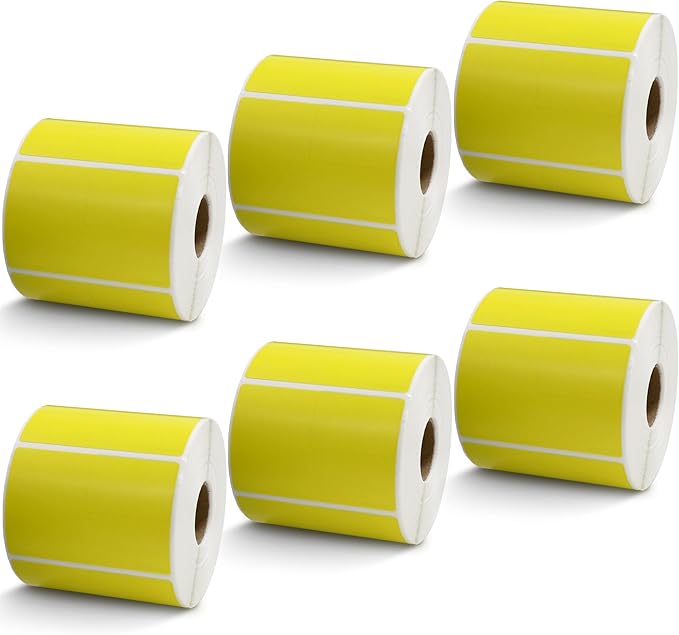 BETCKEY - 3" x 2" Multipurpose & Shipping Labels Compatible with Zebra & Rollo Label Printer,Premium Adhesive & Perforated[Yellow, 6 Rolls, 4500 Labels]