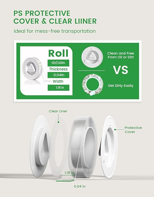 Double Sided Tape Heavy Duty, Extra Large 10FT Nano Tape, Transparent Strong Double Sided Adhesive Mounting Tape, Clear Picture Hanging Strips for Wall, Poster, Carpet, Craft