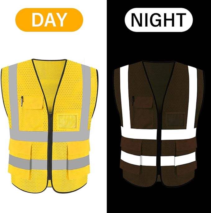 HYCOPROT High Visibility Mesh Safety Reflective Vest with Pockets and Zipper, Meets ANSI/ISEA Standards