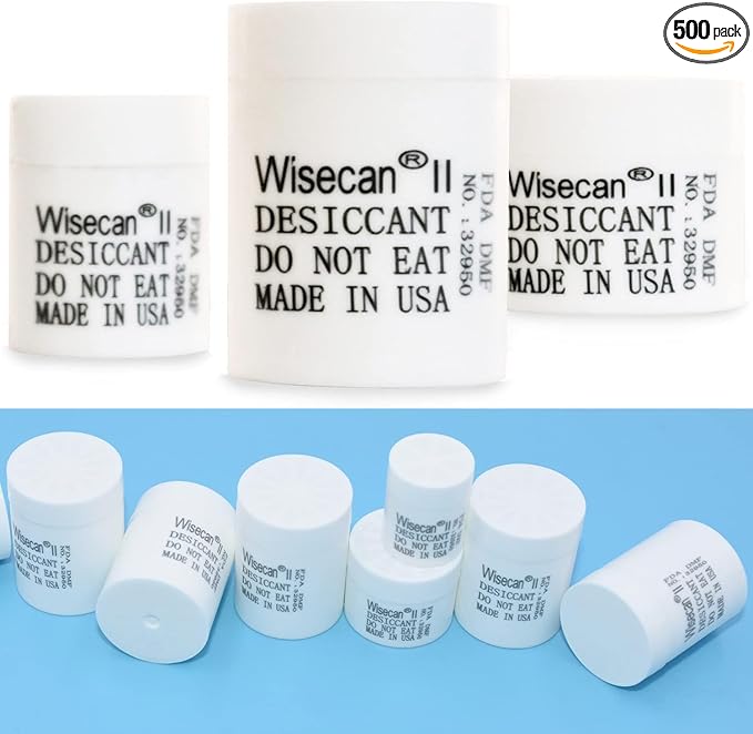 2 Gram 500 Pack Silica Gel Canister, Desiccant Canister, Silica Gel Capsules, Desiccant Capsules, Moisture Absorbers for Food Storage, Food Safe Dehumidifiers Wisecan