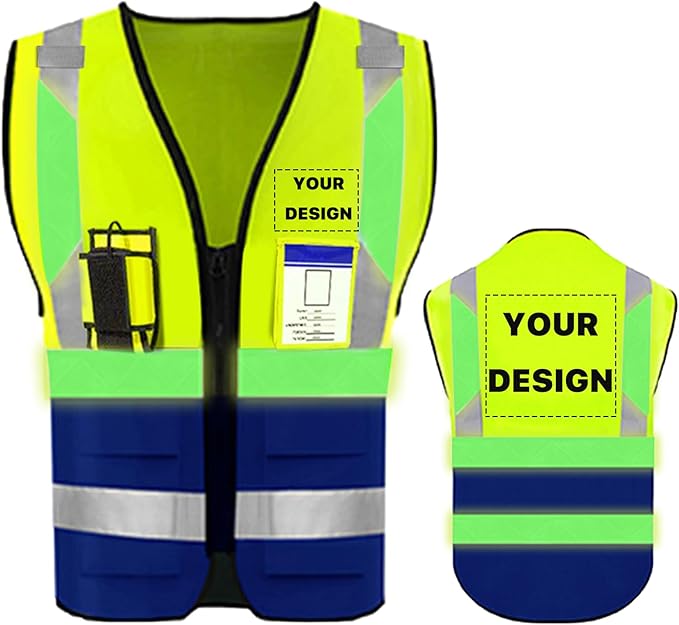 YOWESHOP High Reflective Visibility Safety Vest with Pockets and Zipper Custom Your Logo Safety Workwear
