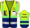 YOWESHOP High Reflective Visibility Safety Vest with Pockets and Zipper Custom Your Logo Safety Workwear