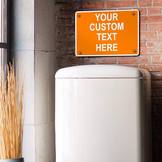 Aluminum Weatherproof Metal Sign Multiple Sizes Custom Personalized Text Here Orange White Warning Horizontal Street Signs 14x10Inches