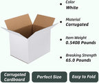 CRUGLA 8x6x6 White Shipping Boxes Set of 6, White Corrugated Cardboard Boxes for Small Business Shipping Mailing Packing