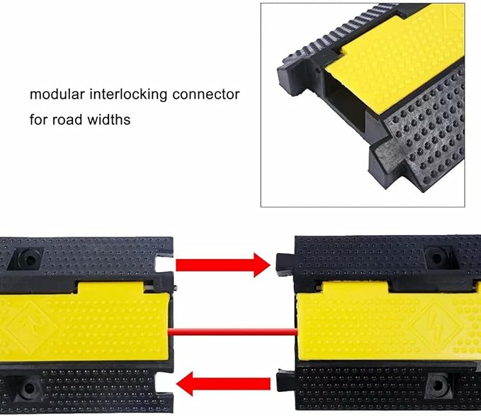 Rubber Cable Ramp Cord Cover Cable Protector Ramps Wire Hose Protective 1 Channel 22000Lbs Load Capacity Traffic Speed Bump for Asphalt Concrete Gravel Driveway Indoor Outdoor, 5 Pack