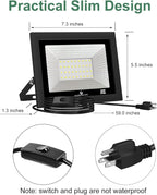 GLORIOUS-LITE LED Flood Lights Outdoor, 50W 5000LM Outside LED Work Light with Plug, 6000K Daylight White, IP66 Waterproof Portable Spot Security Lights for Garage, Yard, Garden, Playground(2 Pack)