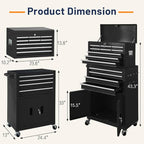 13-Drawer Double Door Rolling Tool Chest, 2 in 1 Detachable Tool Chest,Tool Box with Drawers and Wheels, Large Tool Cabinet with Lock, Metal Standing Toolbox for Garage Workshop-Black