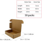 Shipping Boxes 8x5x2 inch 50 Pack,Brown Corrugated Boxes Mailer Packaging for Mailing Small Business，E-Commerce Gift Boxes for Wrapping Present Moving Storage Heavy Duty Recycled Cardboard Boxes
