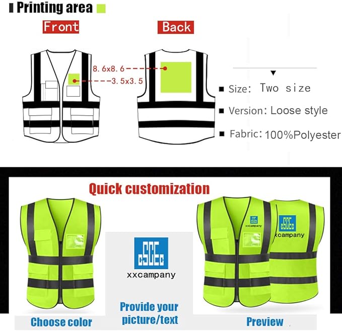 YOWESHOP High Visibility Safety Vest Custom Your Logo Protective Workwear 5 Pockets With Reflective Strips Outdoor Work Vest (Blue (2XL))