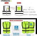 YOWESHOP High Visibility Safety Vest Custom Your Logo Protective Workwear 5 Pockets With Reflective Strips Outdoor Work Vest (Orange (3XL))