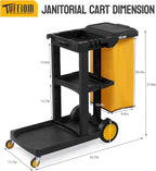TUFFIOM Commercial Traditional Cleaning 3-Shelf Janitorial Cart, 500 Lbs Capacity Housekeeping Cart, Wheeled with Yellow VinylBag and Cover w Lid, Black